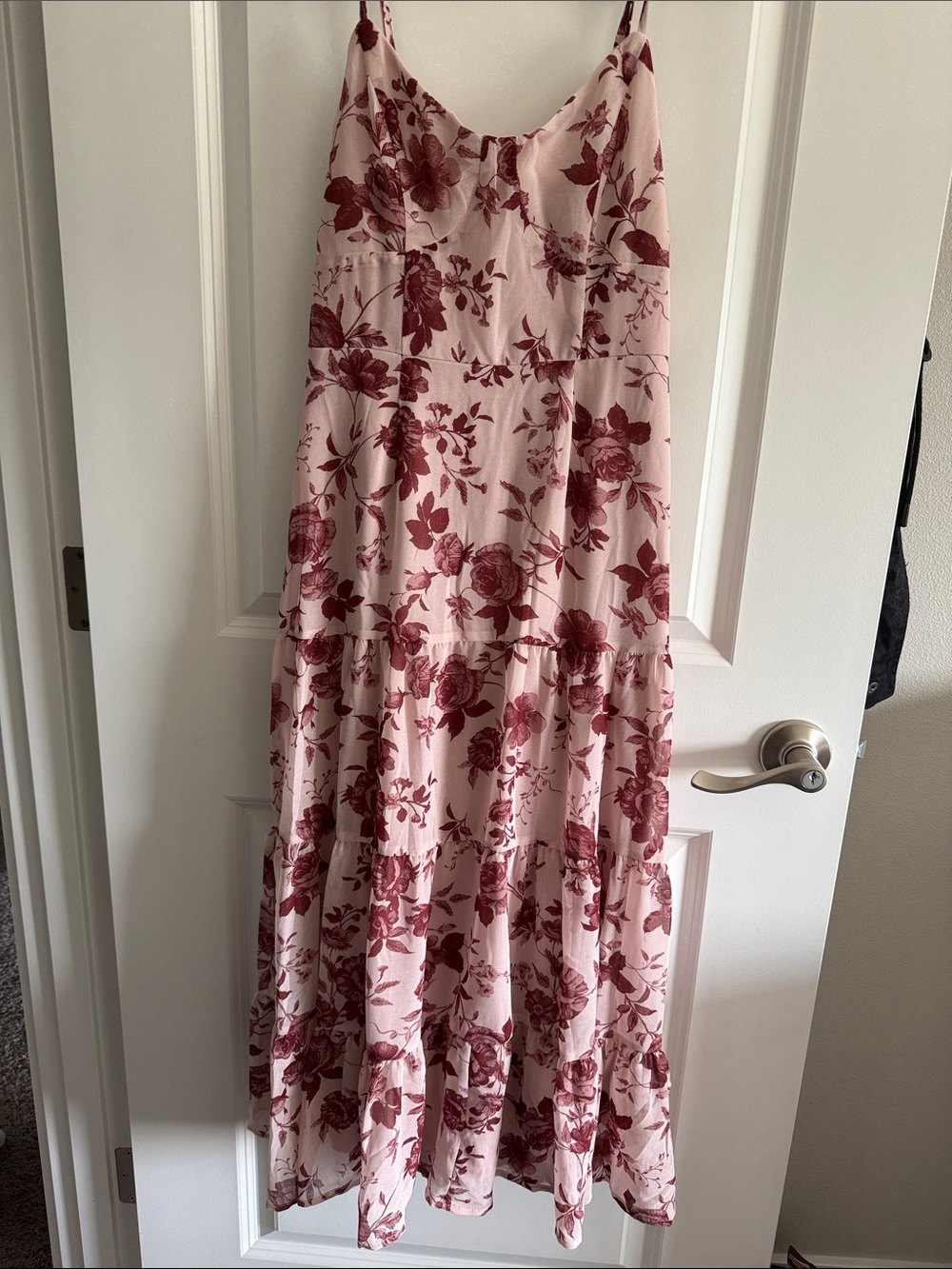 Women's Pink Floral Tiered Maxi Skirt